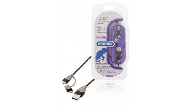 Bandridge BBM39400B10 2-in-1 Data En Oplaadkabel Usb Micro-b Male + Lightningadapter - A Male 1.00 M Zwart