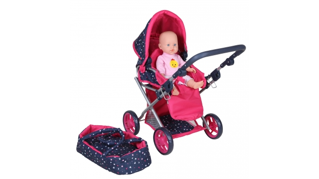 3in1 Poppenwagen Blauw/Roze