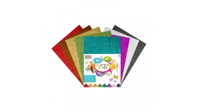 Basic Craft A4 Glitterpapier 150 grams 8 Stuks