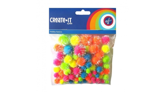 Creat It Glitter Pompoms 75 Stuks Neon