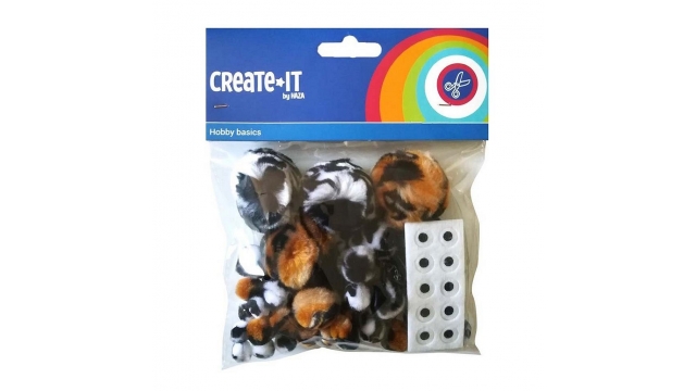 Creat It Animal Mix Pompoms + Oogjes 75 Stuks