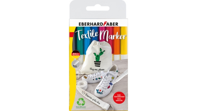 Eberhard Faber Textielmarker 8 Stuks in Etui + 4 Stencils met Sjablonen