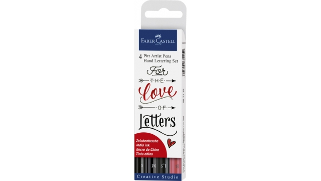 Faber Castell FC-267115 Tekenstift Faber-Castell Pitt Artist Pen Handlettering 4-delig Etui Zwart