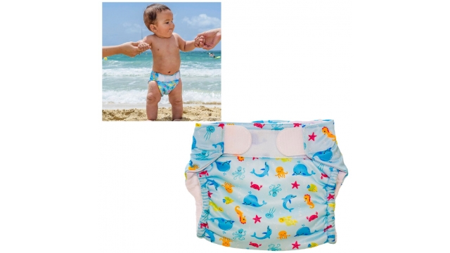 Freds Swim Academy Wasbare Zwemluier Zeedieren Maat 2 9-16 kg Blauw