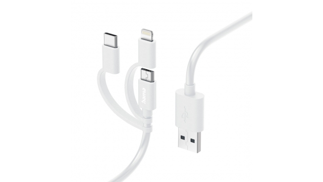 Hama 3in1 Multi-oplaadkabel USB-A - Micro-USB USB-C En Lightning 1,0 M Wit