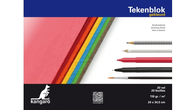 Kangaro K-5588 Tekenblok A4+ (24x34,5cm) 110 Gram 20 Vel Assorti