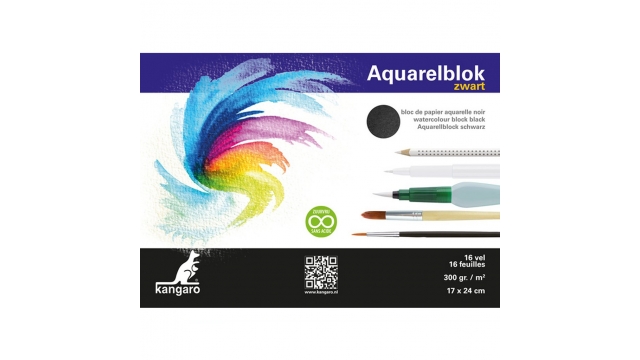 Kangaro K-5311 Aquarelblok 24x17 cm 300 Gram 16 Vel Zwart