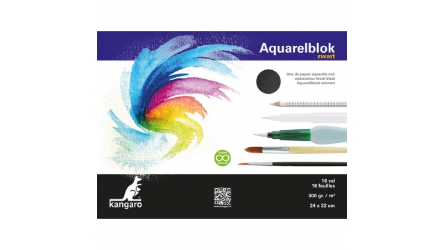 Kangaro K-5312 Aquarelblok 32x24 cm 300 Gram 16 Vel Zwart