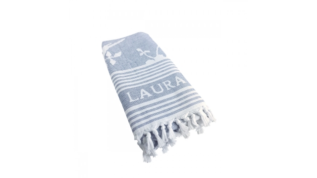 Laura Ashley Hamamdoek Elveden Midnight 90x180 cm Blauw/Wit