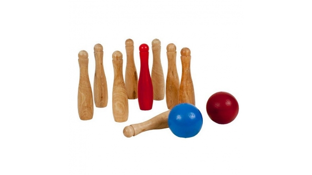 Outdoor Play Houten Tuin Bowlingset met 9 Kegels en 2 Ballen