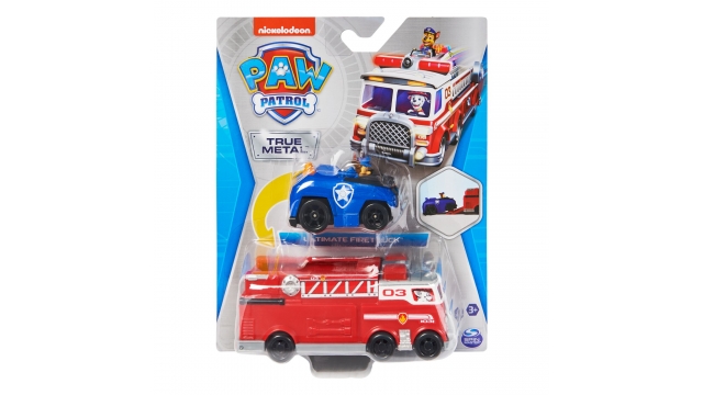 Paw Patrol True Metal Teamvoertuig Brandweerwagen en Chase-Reddingsvoertuig