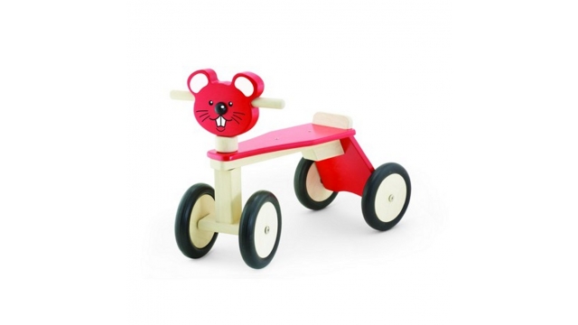 Pintoy Houten Loopfiets Muis met 4 Wielen Rood