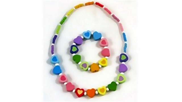 Simply for Kids Houten Kralenketting + Armbandje Hartjes