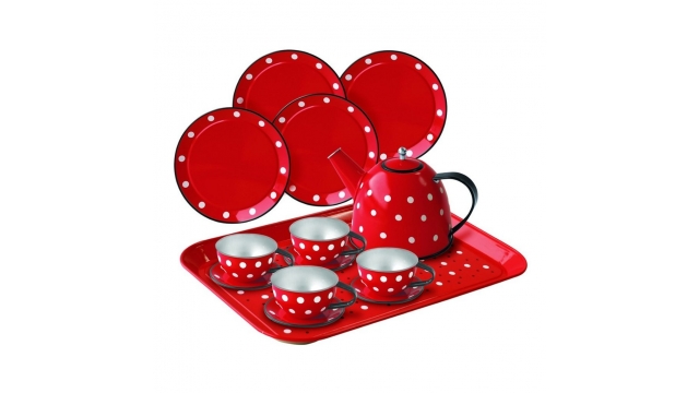 Simply for Kids Tinnen Theeservies Polkadot met Koffertje