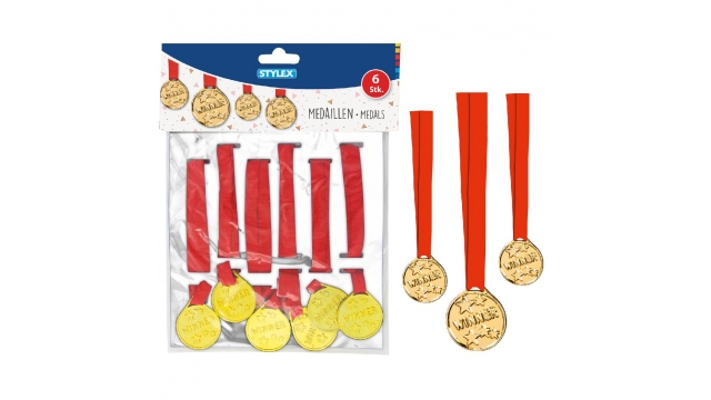 Stylex Metalen Medailles Winner 6 Stuks Goud/Rood