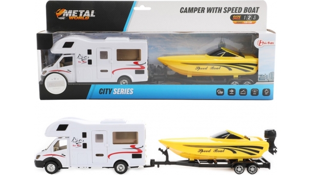 Toi-Toys Camper met Speedboot Pull Back 1:48